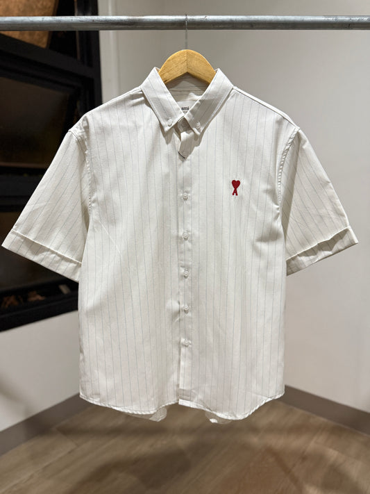 AMI Paris Boxy Short-Sleeved Shirt (Blue/White)