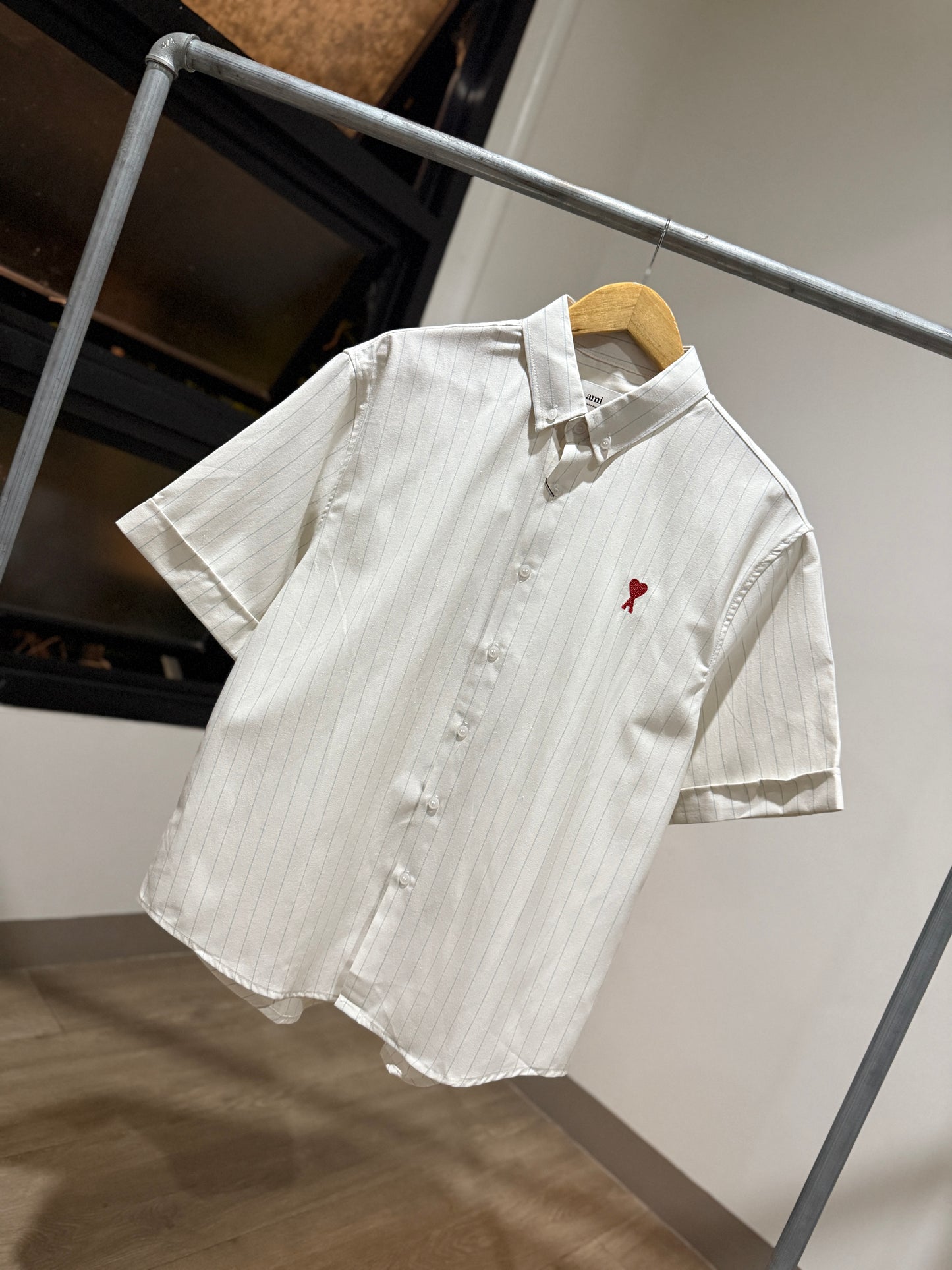 AMI Paris Boxy Short-Sleeved Shirt (Blue/White)