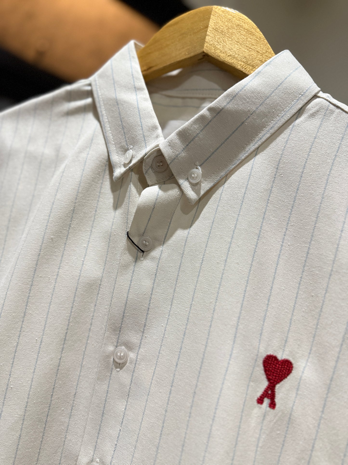 AMI Paris Boxy Short-Sleeved Shirt (Blue/White)