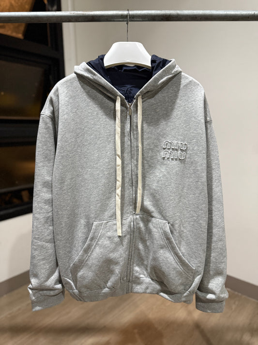 MiuMiu Jersey/Technical Pongé Blouson Jacket (Gray/Navy)