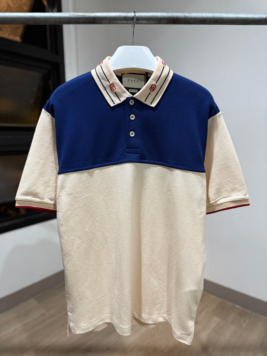 Gucci Embroidered Collar Piquet Polo Shirt