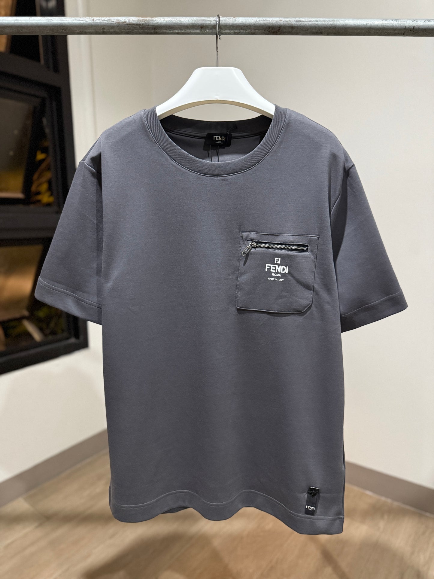 Fendi Pocket Cotton T-Shirt (Gray)
