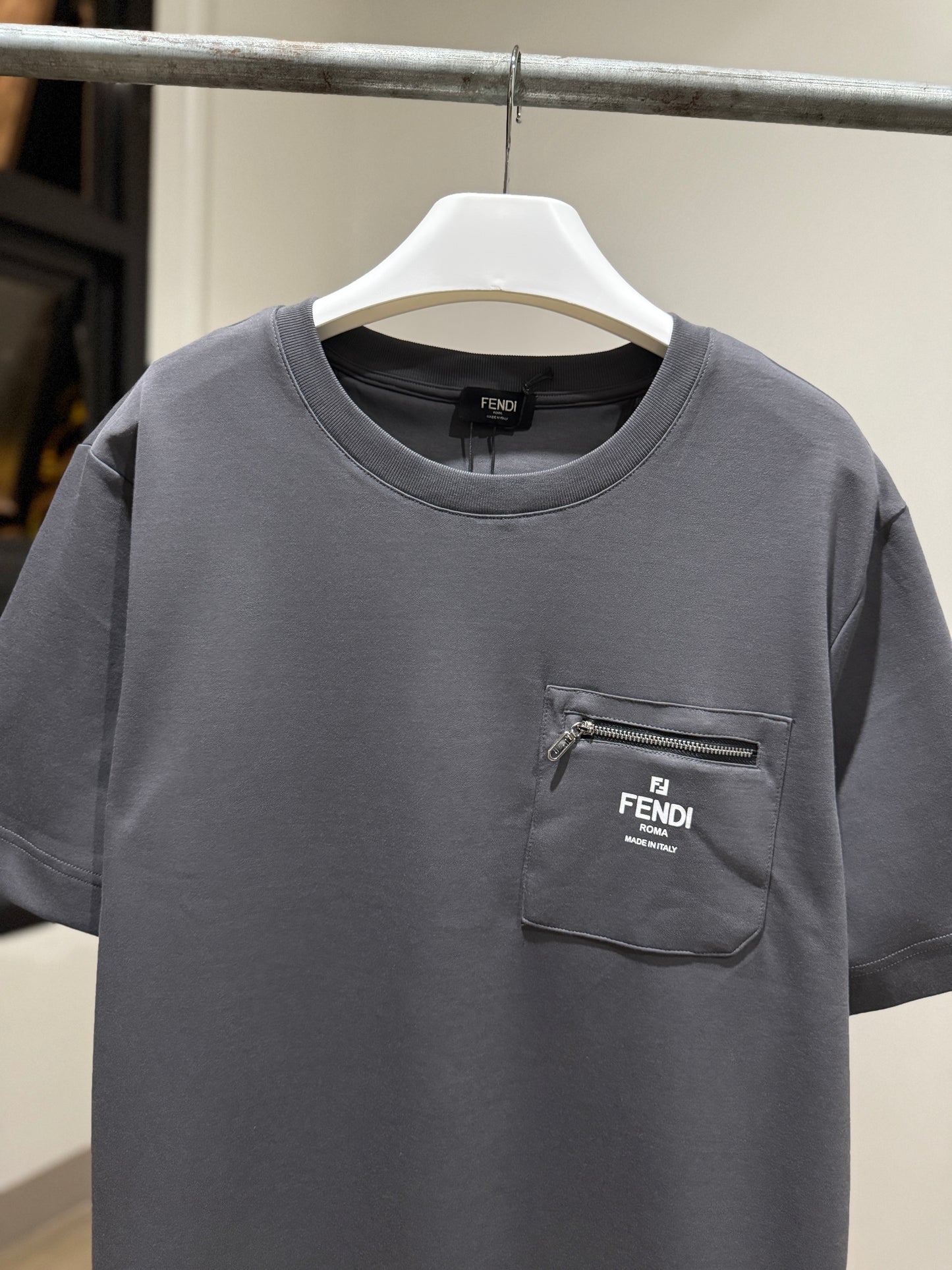 Fendi Pocket Cotton T-Shirt (Gray)