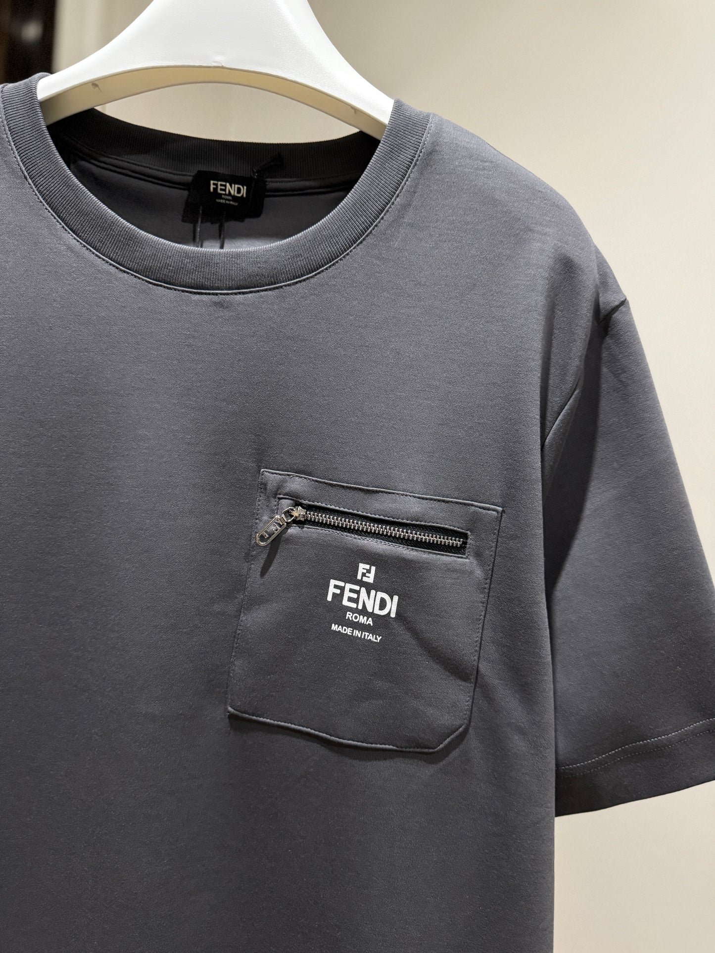Fendi Pocket Cotton T-Shirt (Gray)