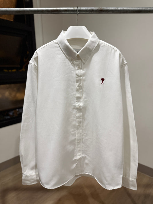 AMI Paris Long-sleeve Button Down (White/Red)