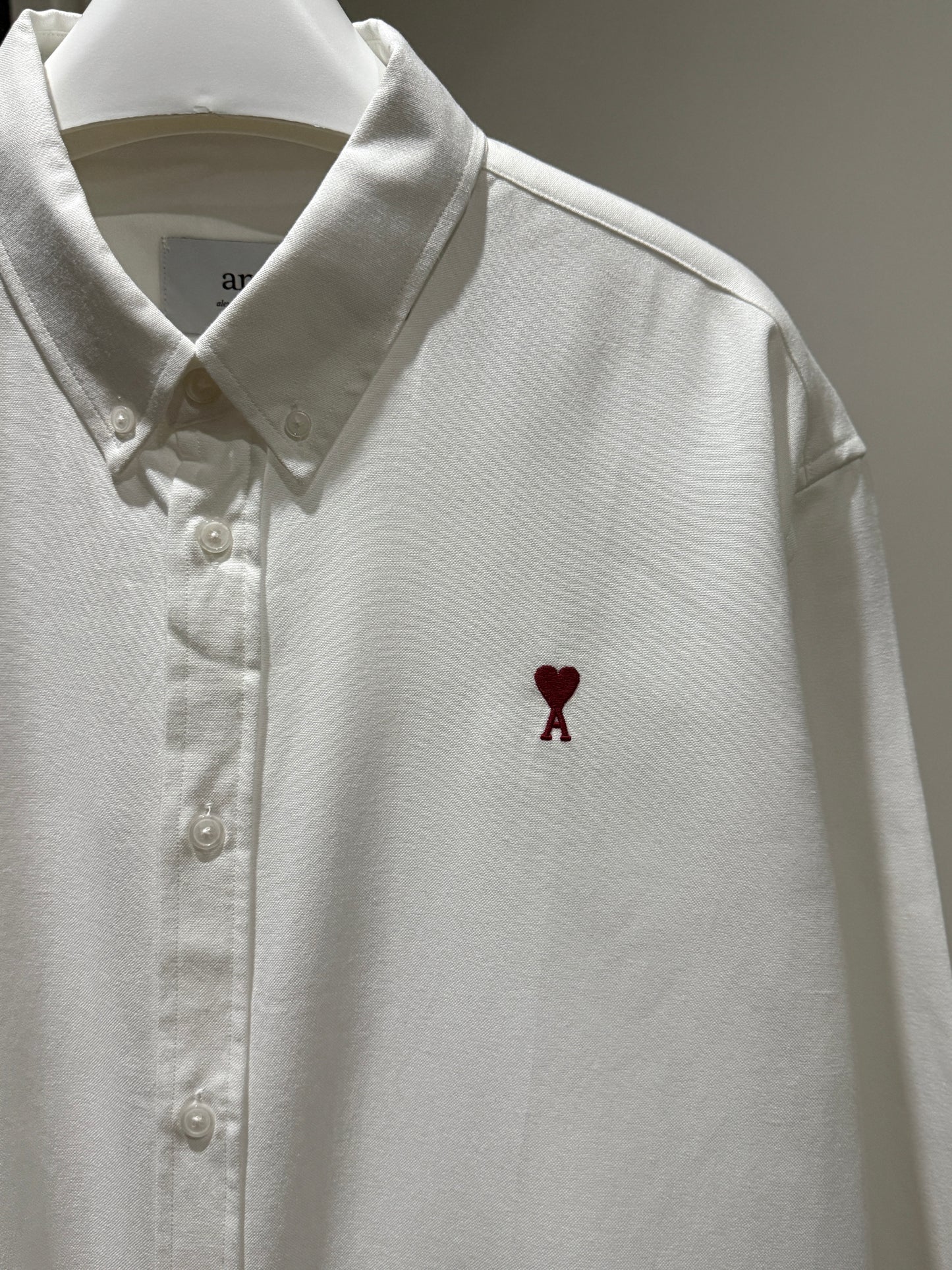 AMI Paris Long-sleeve Button Down (White/Red)