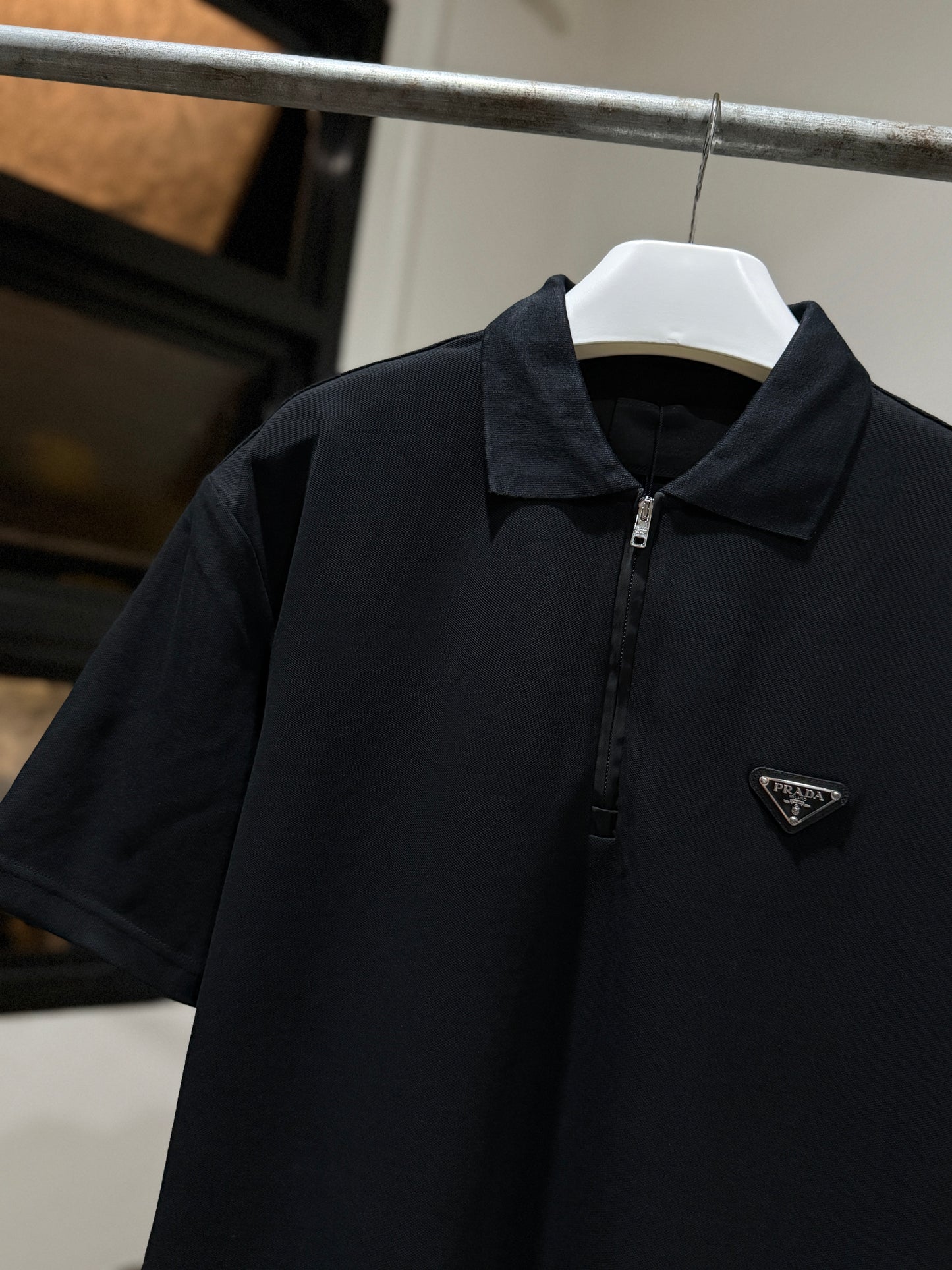 Prada Quarter-Zip Polo Shirt (Black)