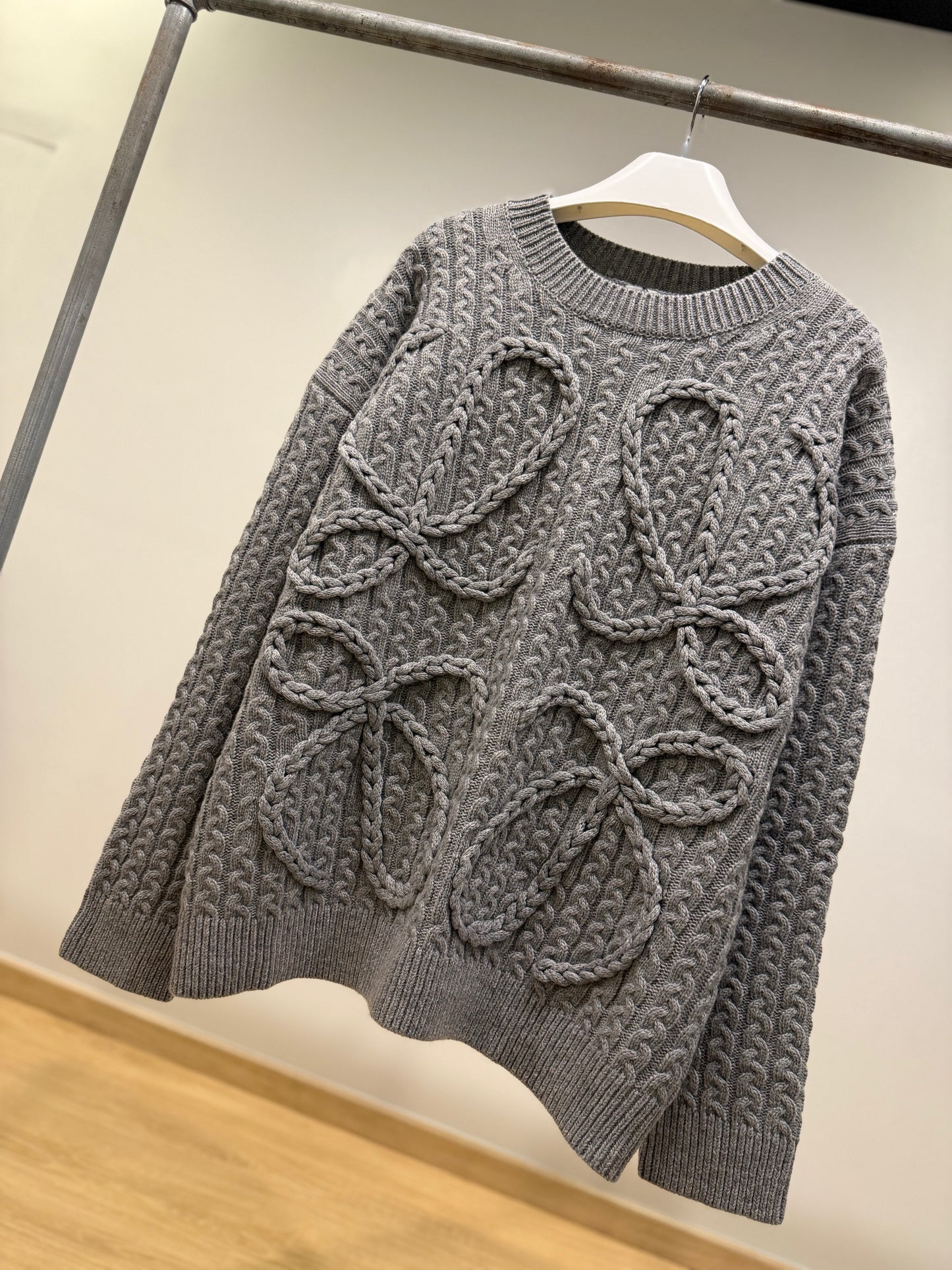 Loewe Anagram Knitted Sweater (Gray)