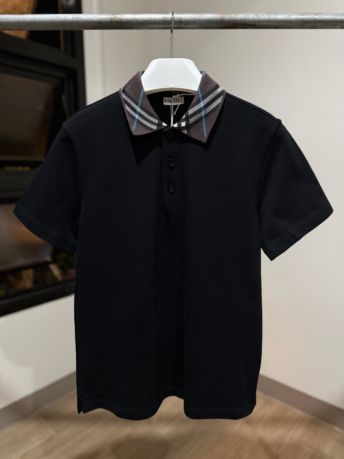 Burberry Check Collar Polo Shirt (Black)