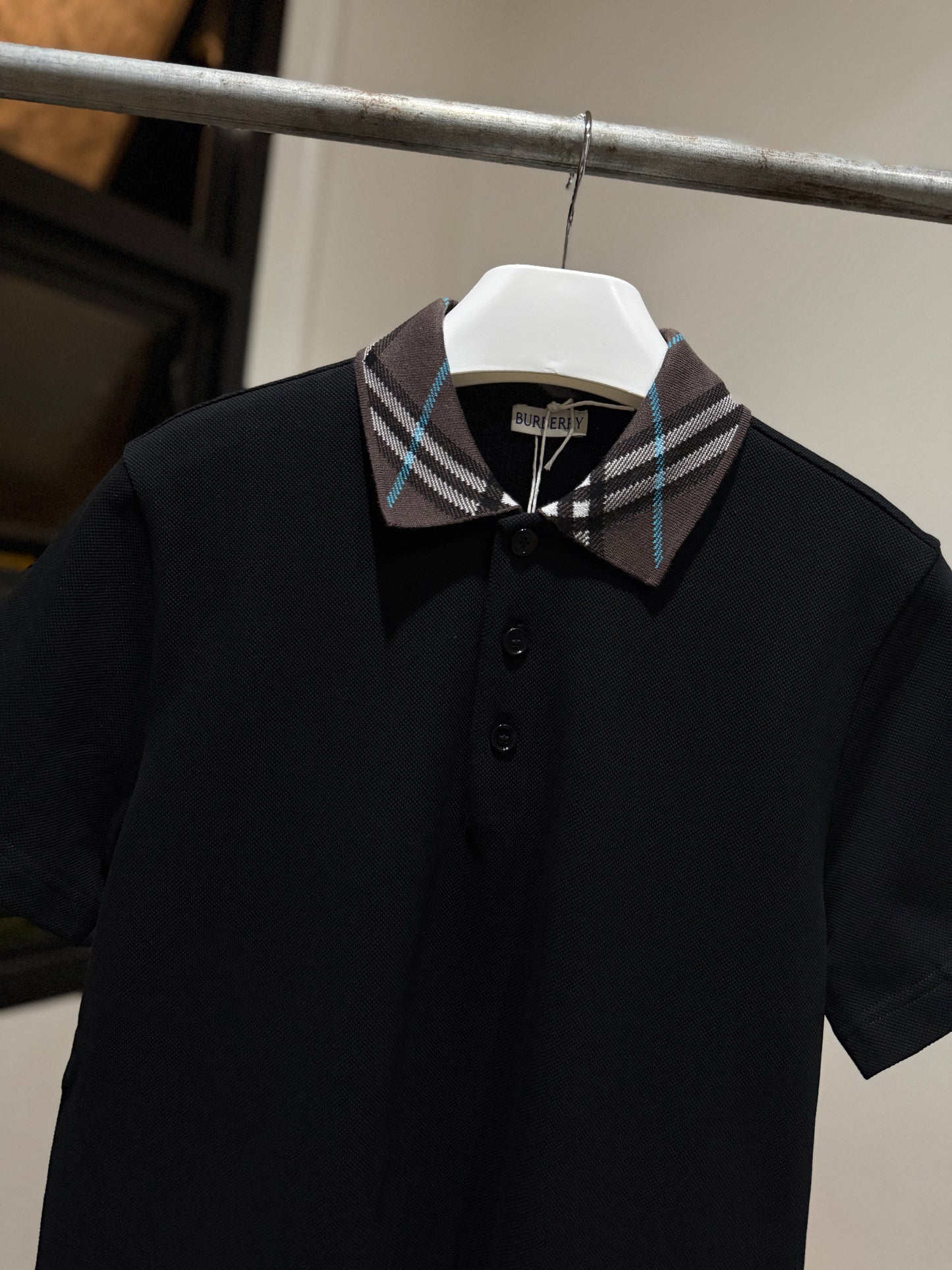 Burberry Check Collar Polo Shirt (Black)