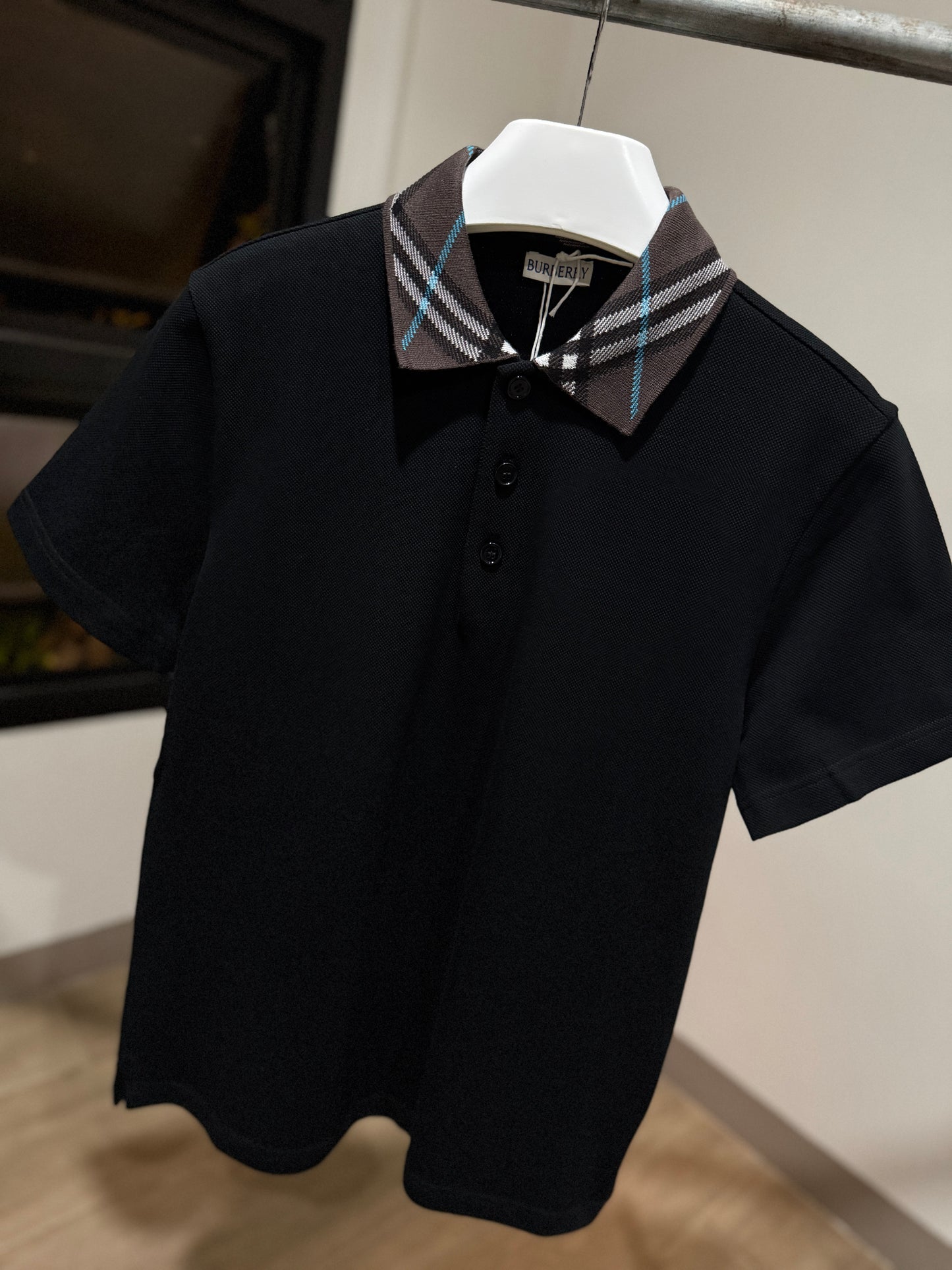 Burberry Check Collar Polo Shirt (Black)