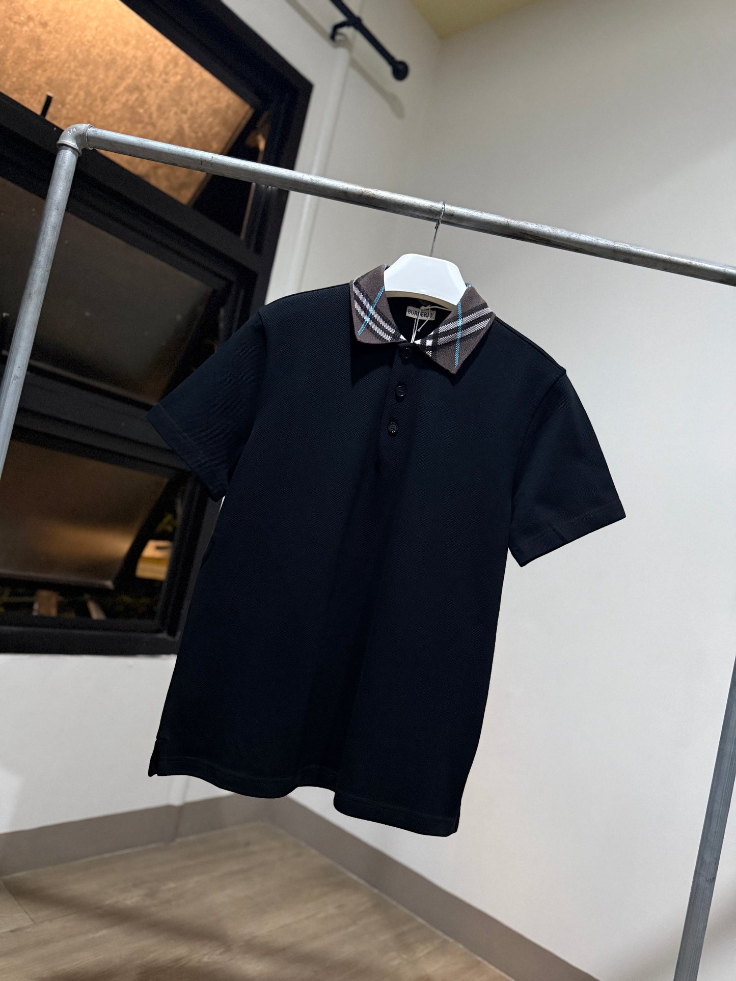 Burberry Check Collar Polo Shirt (Black)