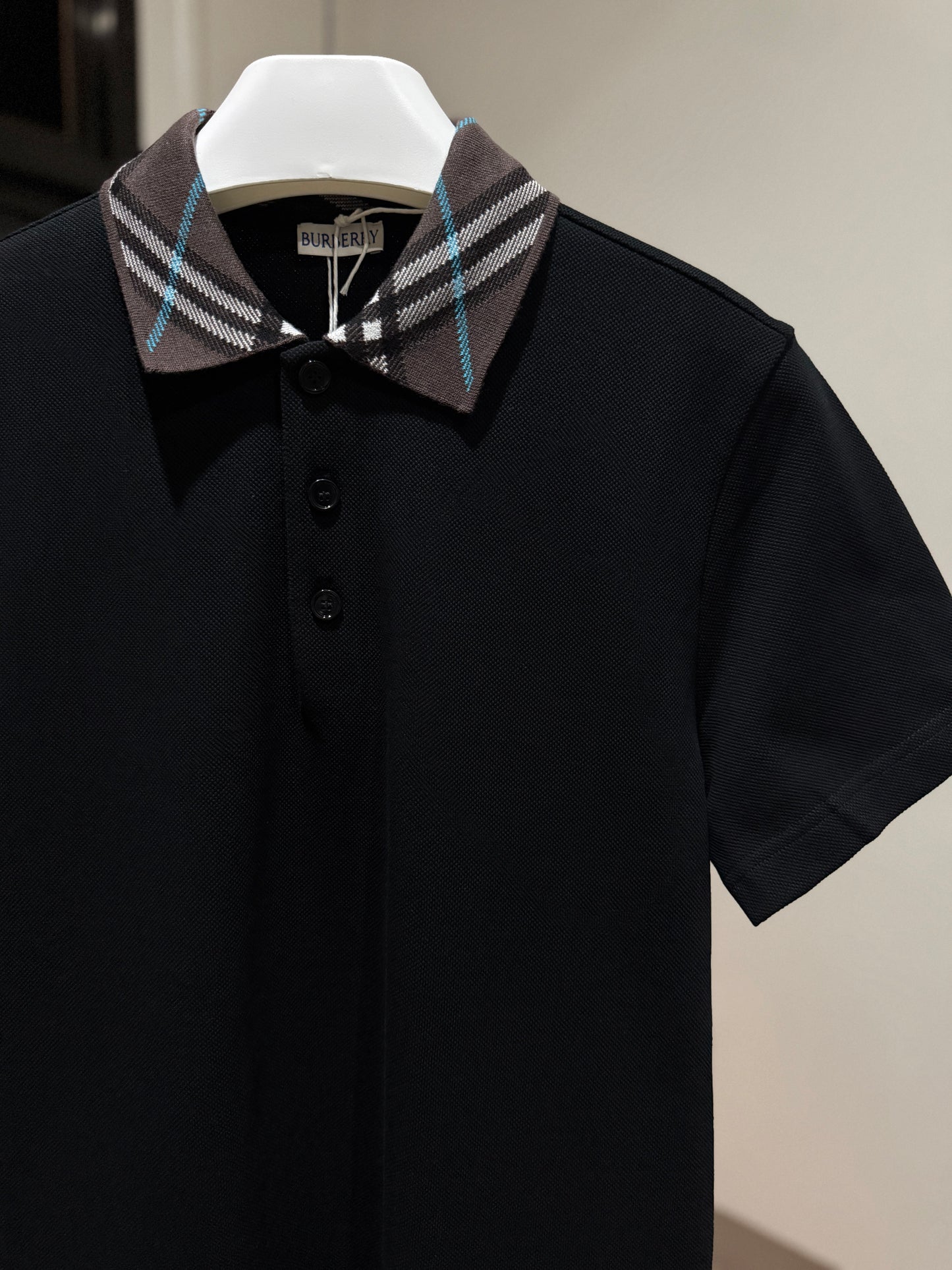 Burberry Check Collar Polo Shirt (Black)