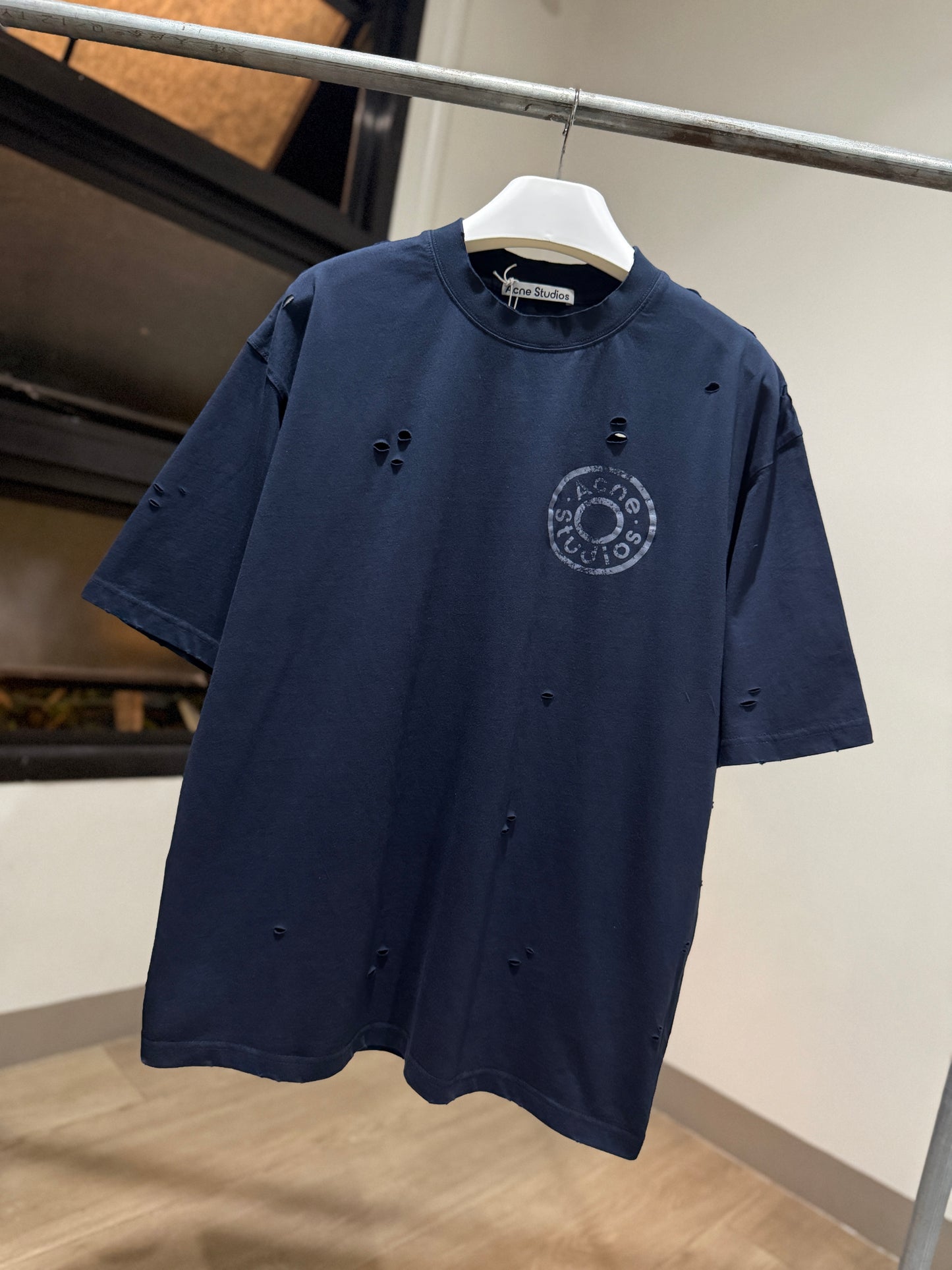 Acne Studios Logo T-Shirt (Navy/Distressed)