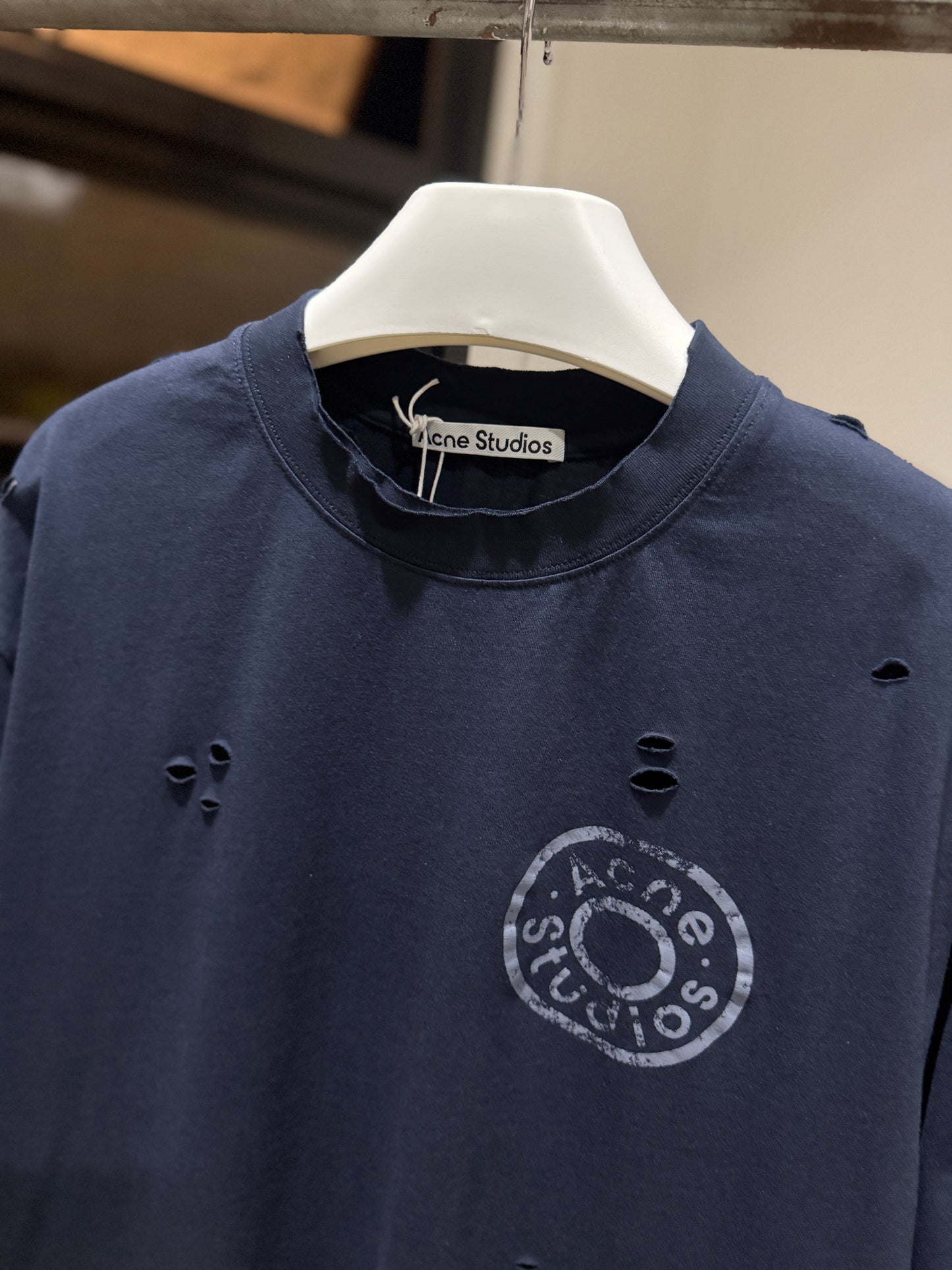 Acne Studios Logo T-Shirt (Navy/Distressed)