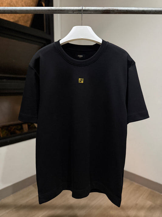 Fendi Mid Logo Cotton T-Shirt (Black/Embroidered)
