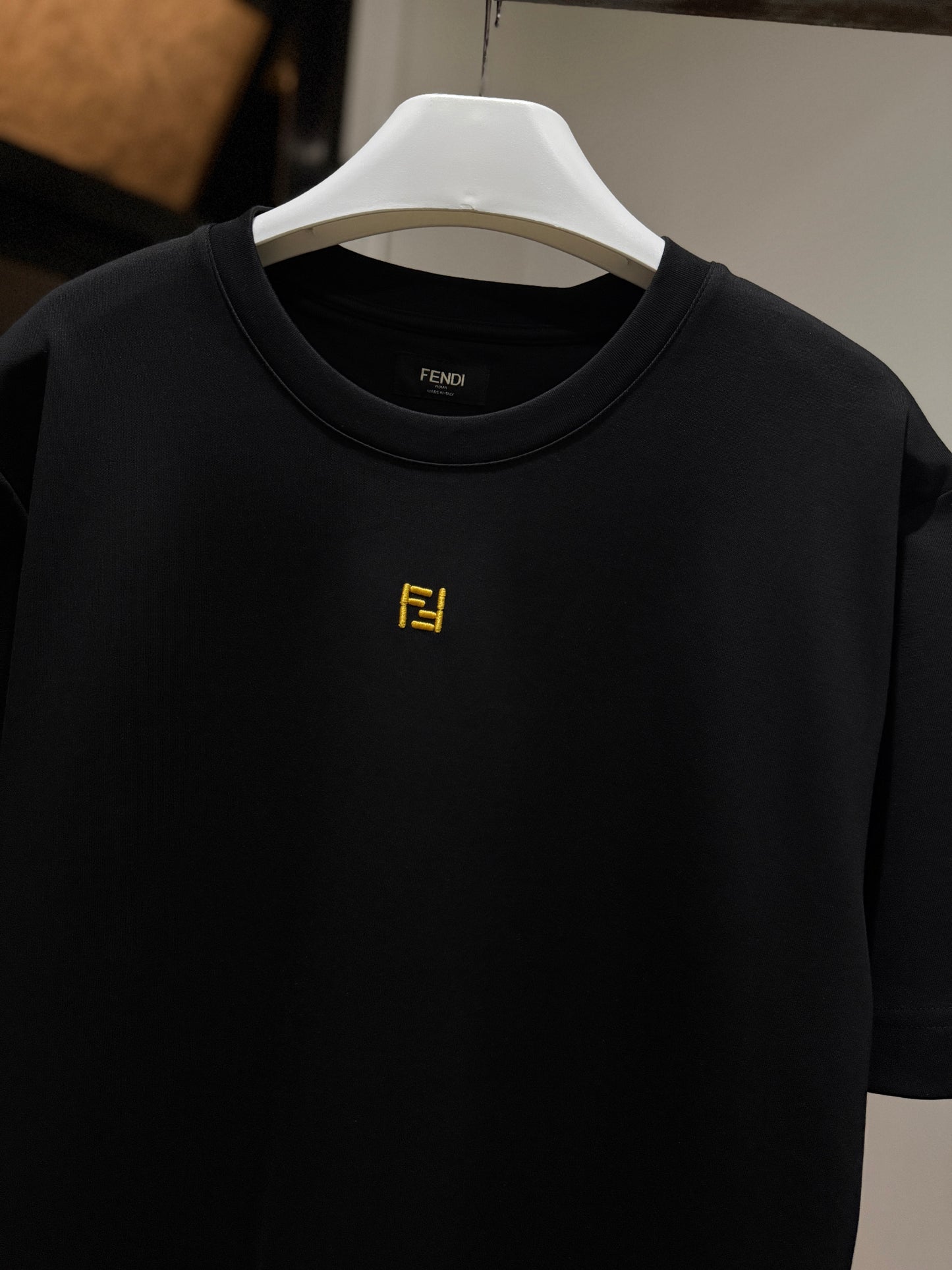 Fendi Mid Logo Cotton T-Shirt (Black/Embroidered)
