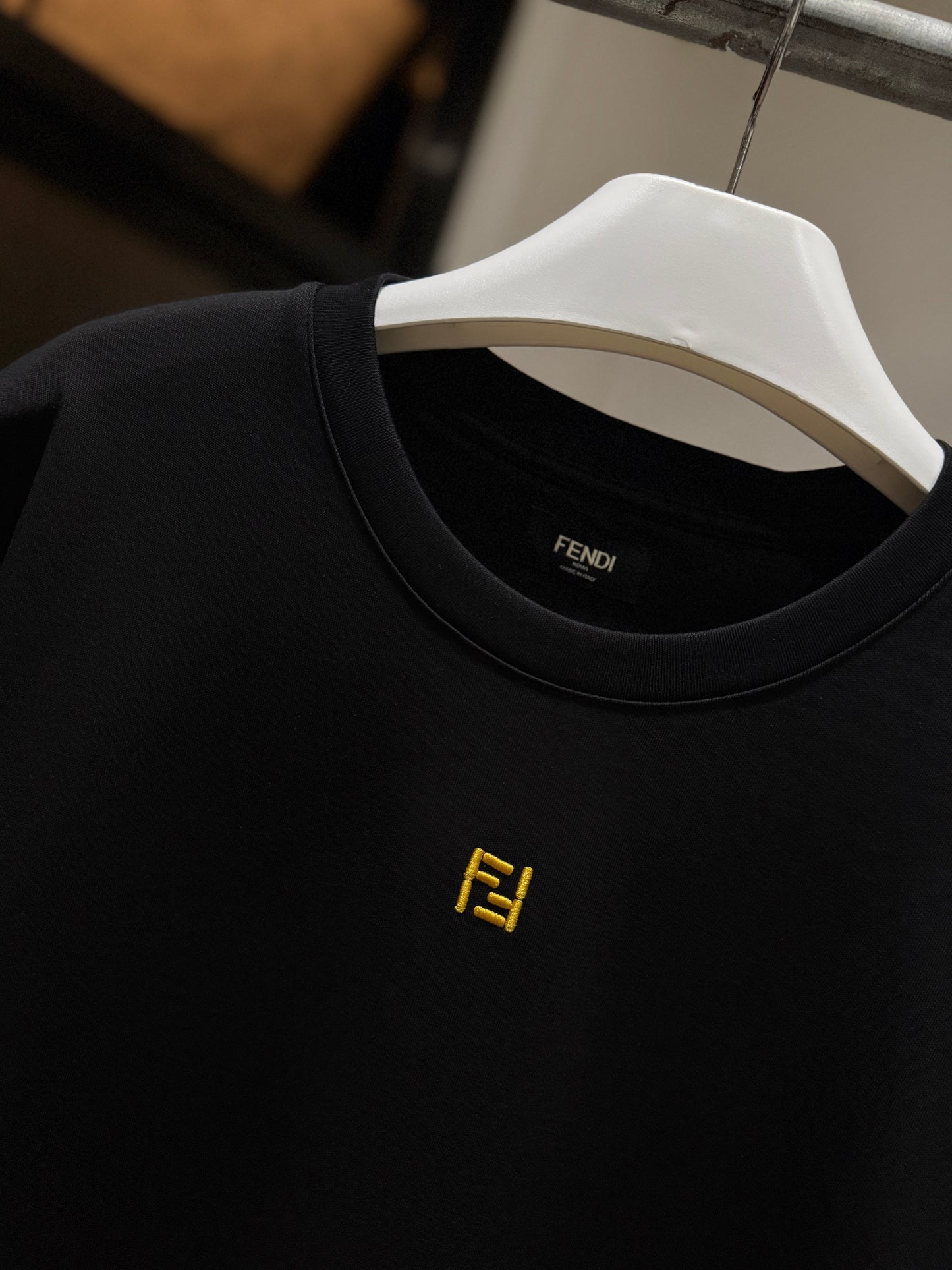 Fendi Mid Logo Cotton T-Shirt (Black/Embroidered)