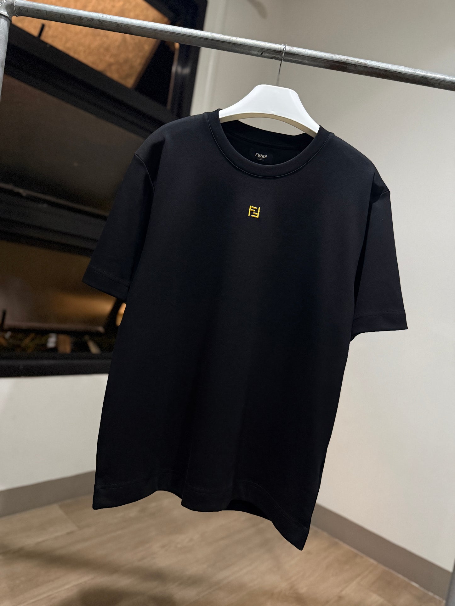 Fendi Mid Logo Cotton T-Shirt (Black/Embroidered)