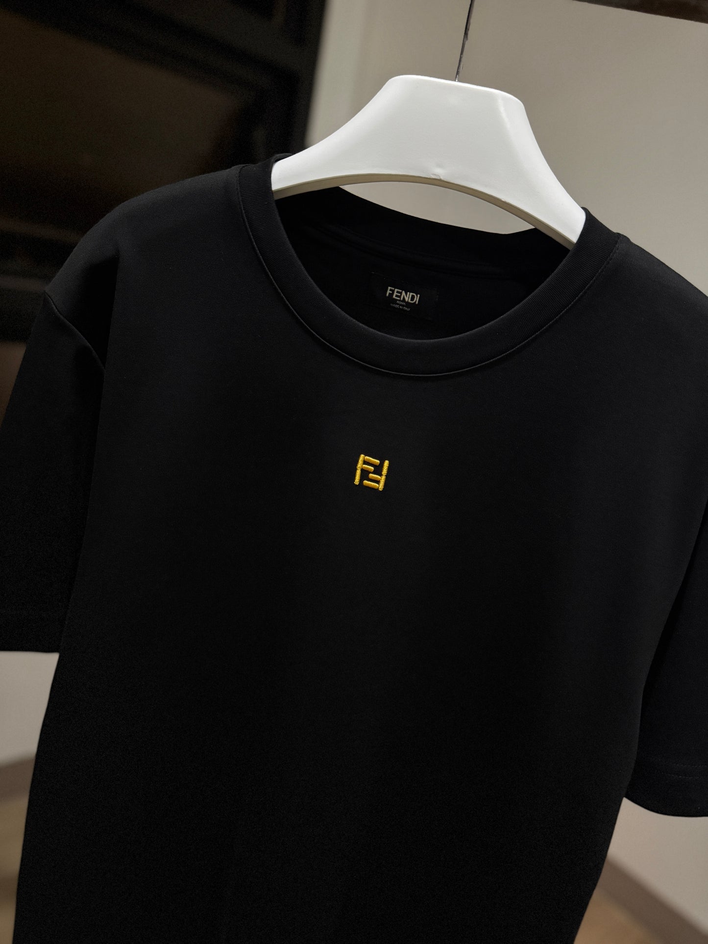 Fendi Mid Logo Cotton T-Shirt (Black/Embroidered)