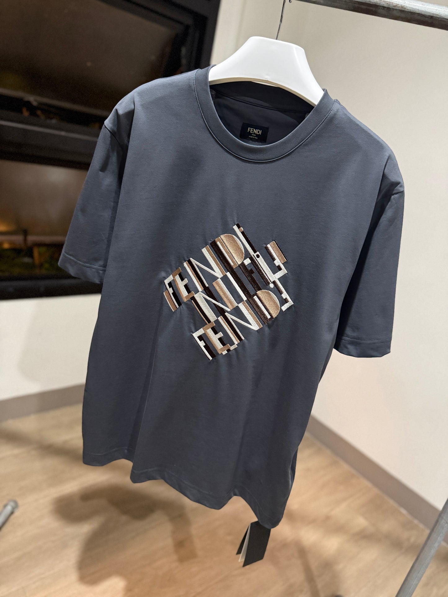 Fendi Cotton T-Shirt (Gray/Embroidered)