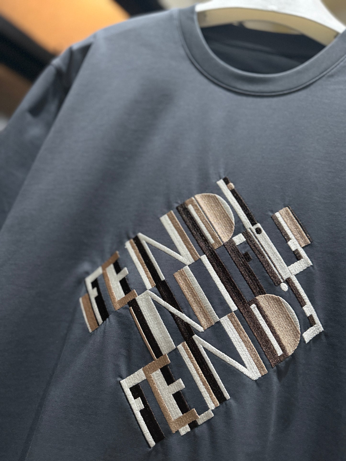 Fendi Cotton T-Shirt (Gray/Embroidered)