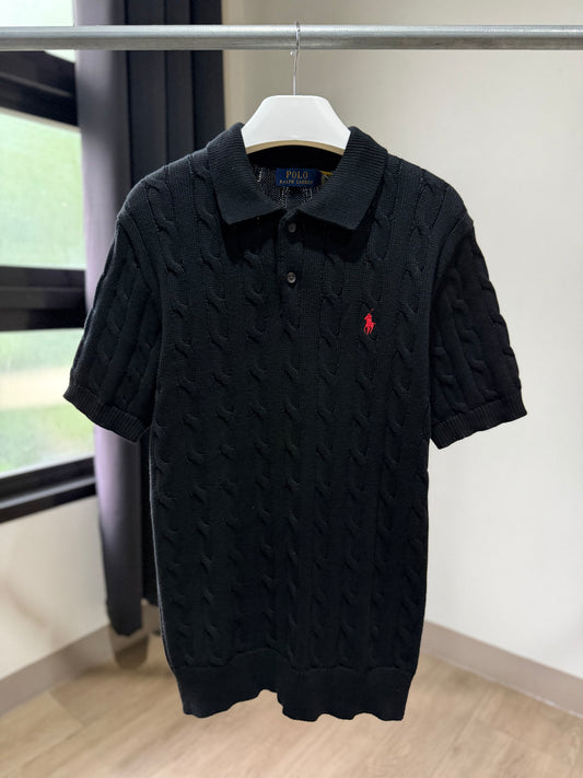 Ralph Lauren Cable Knit Polo Shirt (Black)