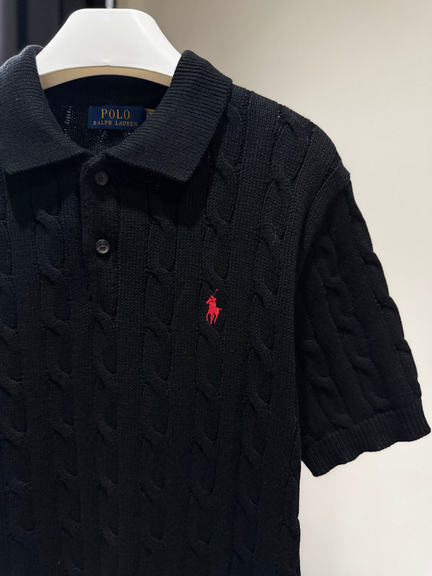 Ralph Lauren Cable Knit Polo Shirt (Black)