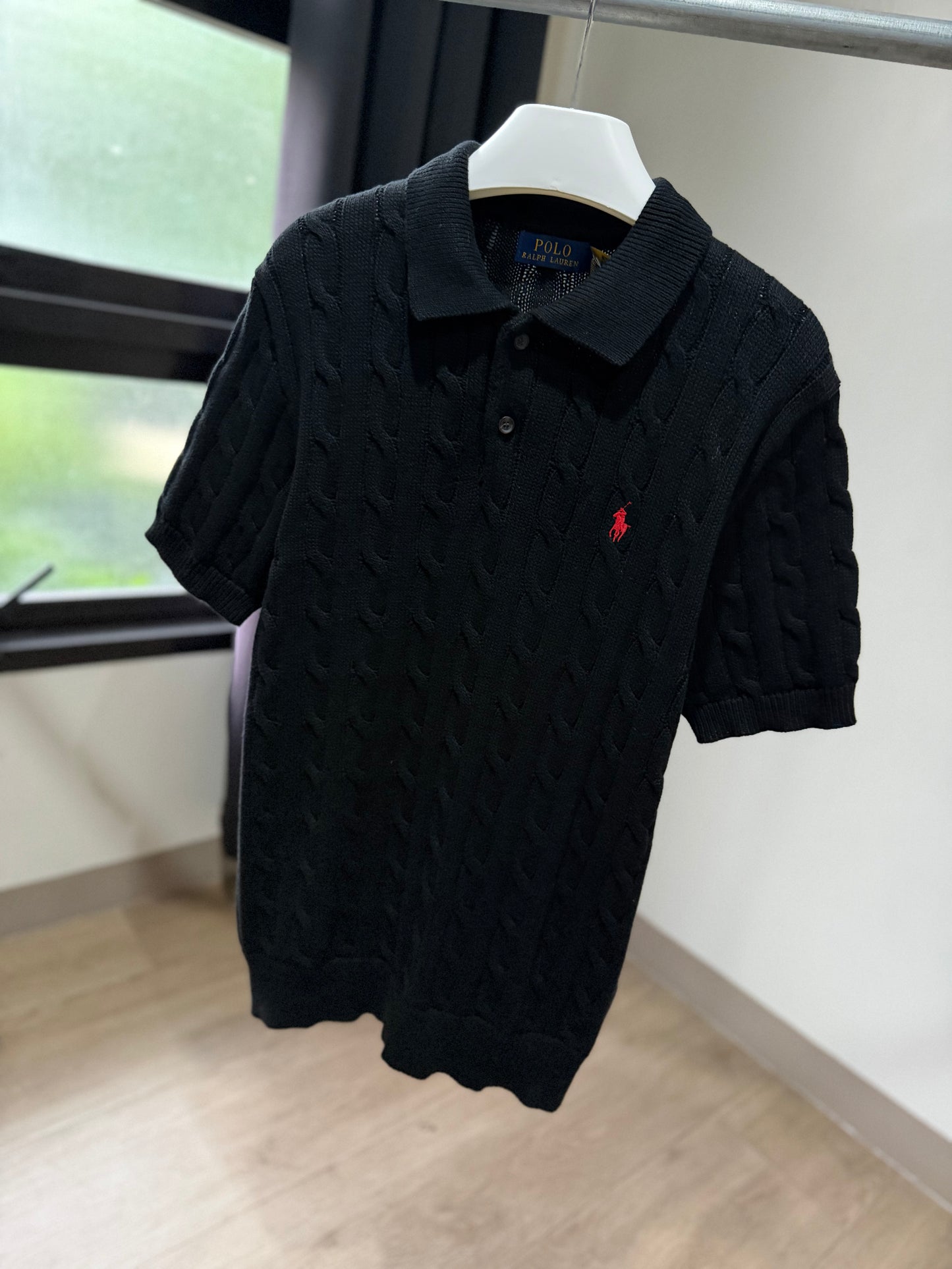 Ralph Lauren Cable Knit Polo Shirt (Black)