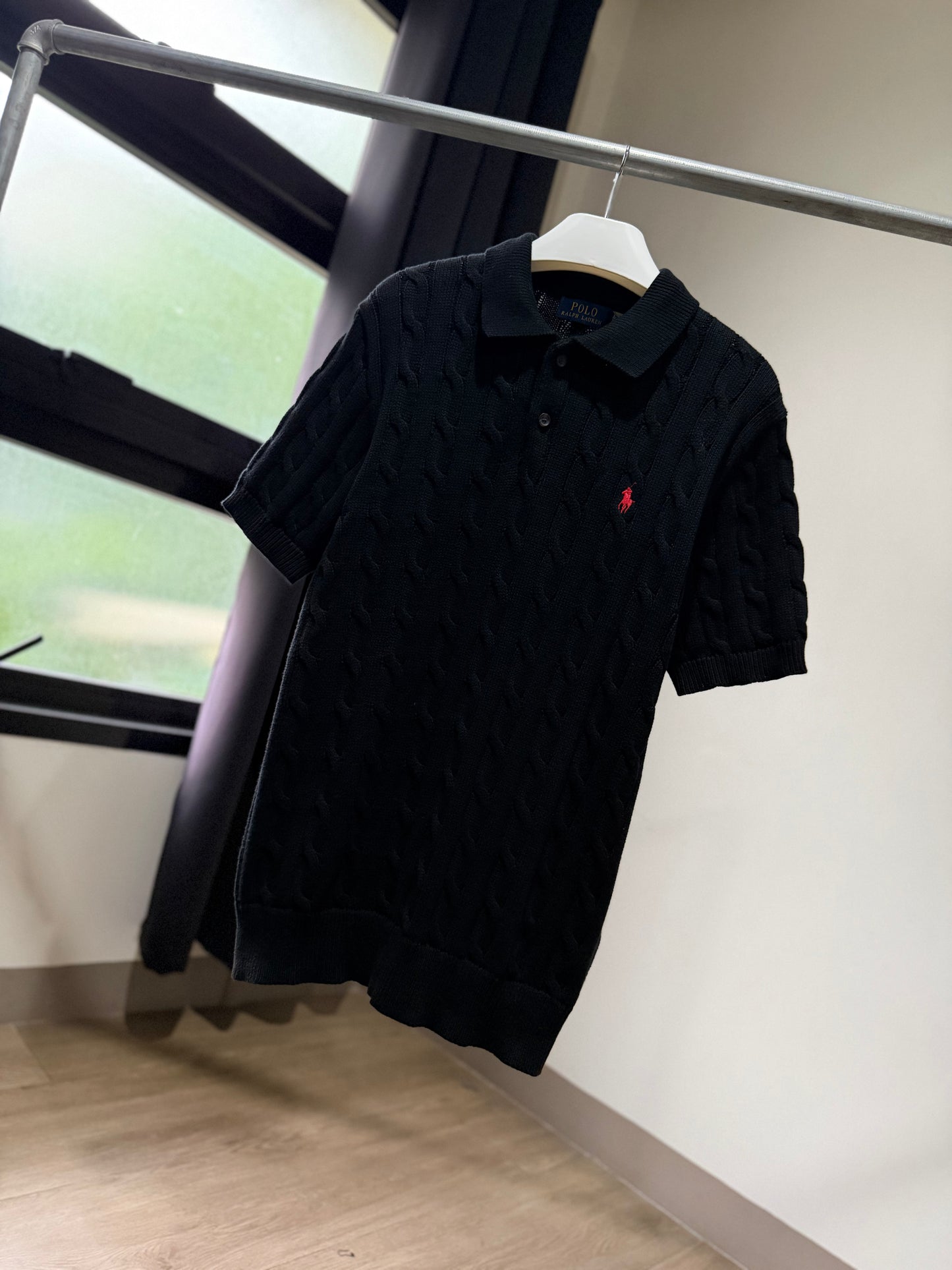 Ralph Lauren Cable Knit Polo Shirt (Black)