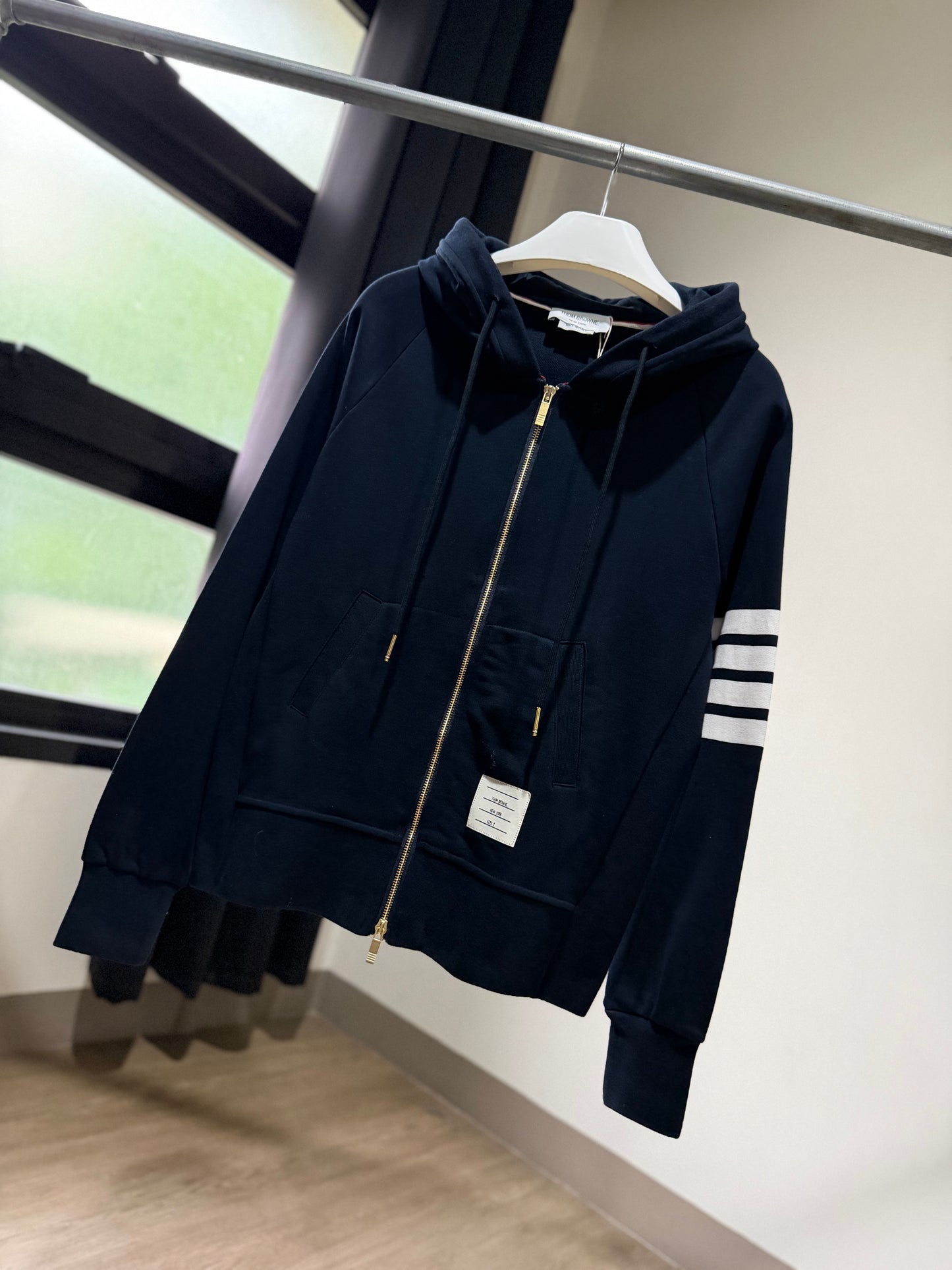 Thom Browne 4 Bar Zip Up Hoodie