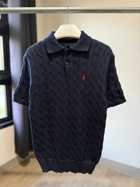 Ralph Lauren Cable Knit Polo Shirt (Black)
