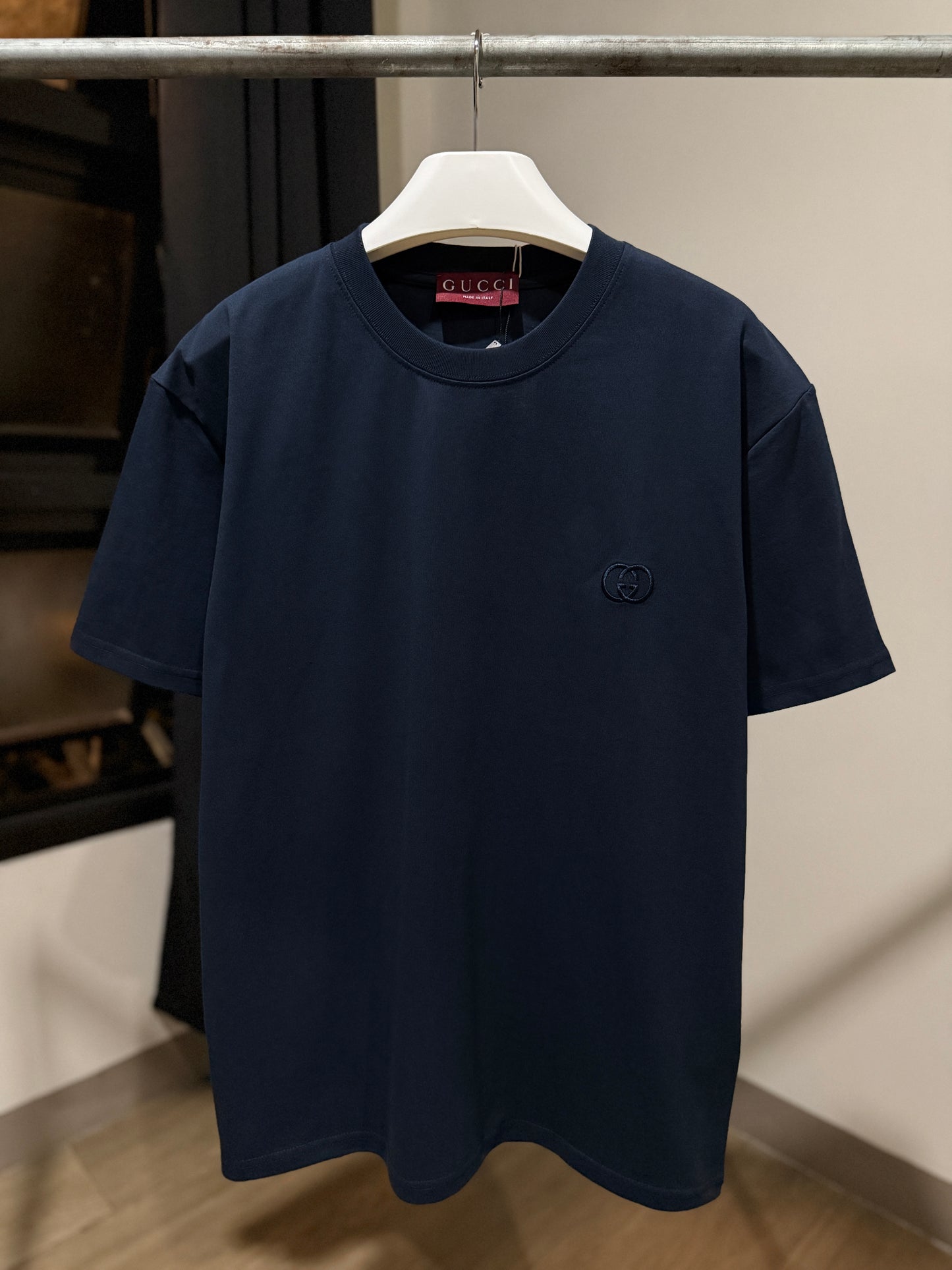 Gucci GG Embroidered Logo T-Shirt (Navy)