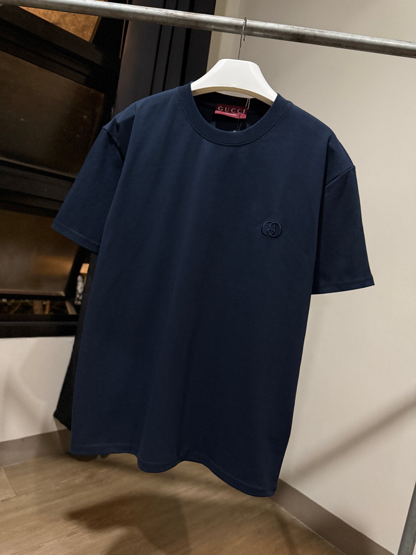 Gucci GG Embroidered Logo T-Shirt (Navy)