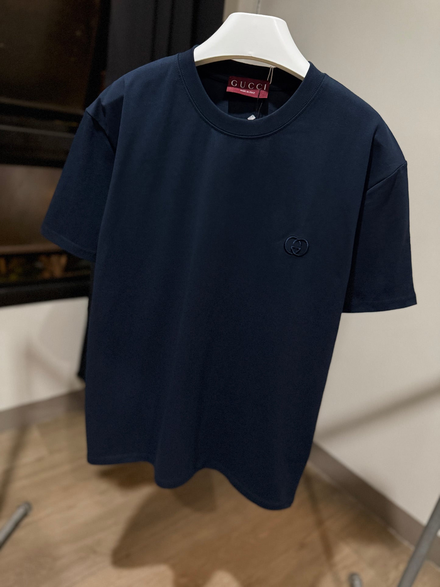 Gucci GG Embroidered Logo T-Shirt (Navy)