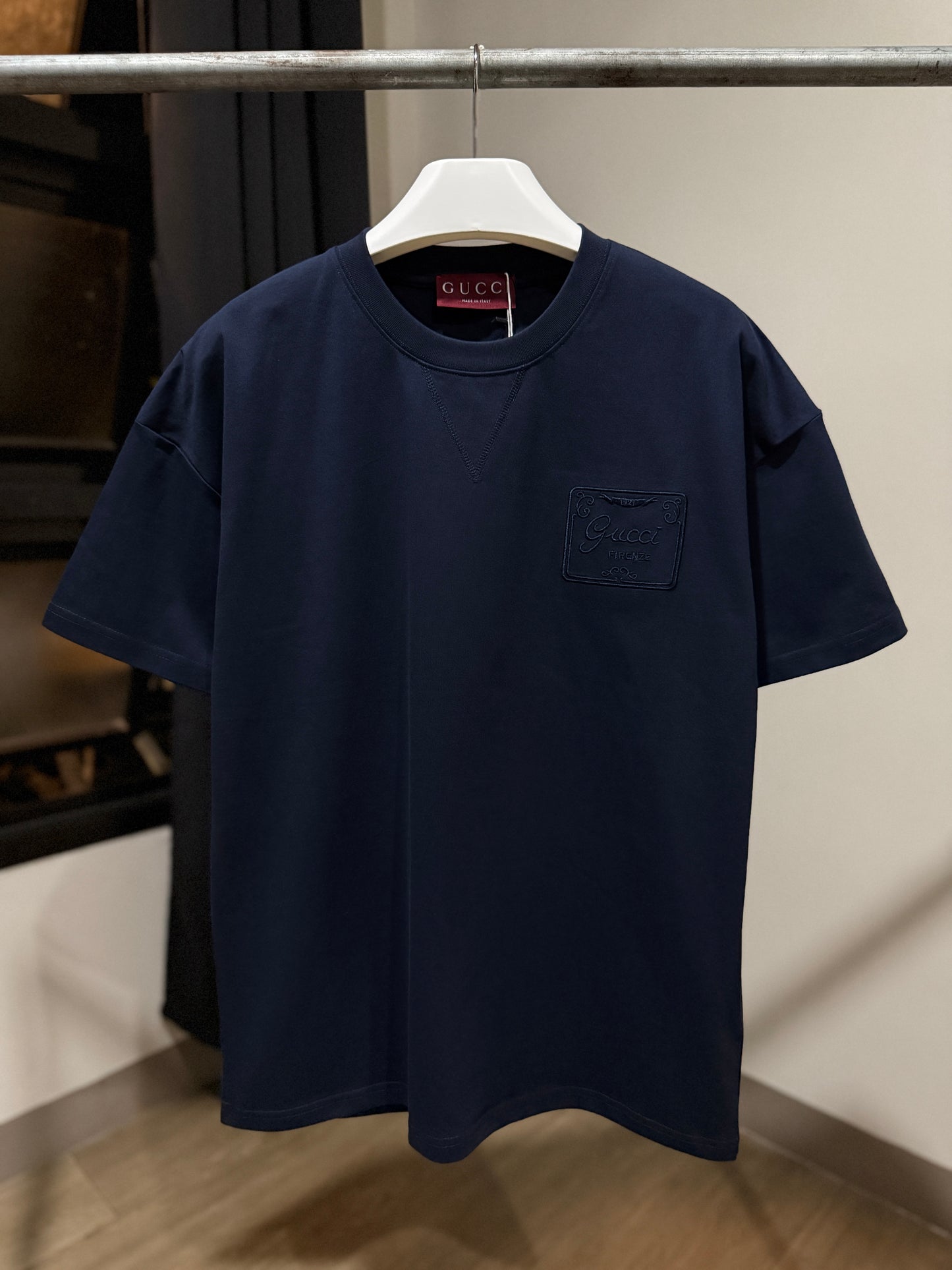 Gucci Embroidered Logo Cotton T-Shirt (Navy)