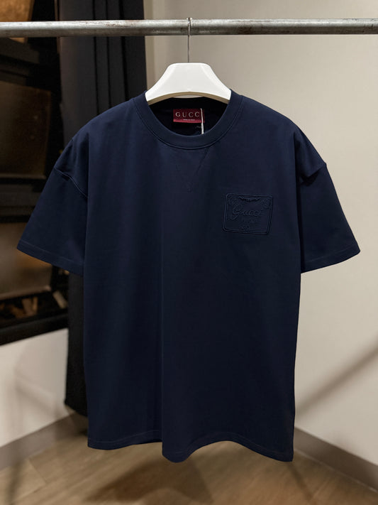 Gucci Embroidered Logo Cotton T-Shirt (Navy)