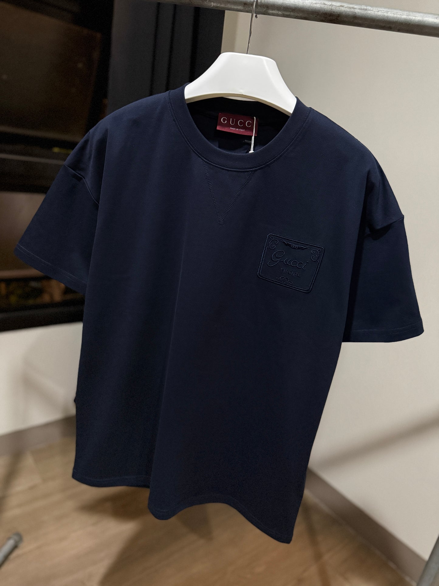 Gucci Embroidered Logo Cotton T-Shirt (Navy)