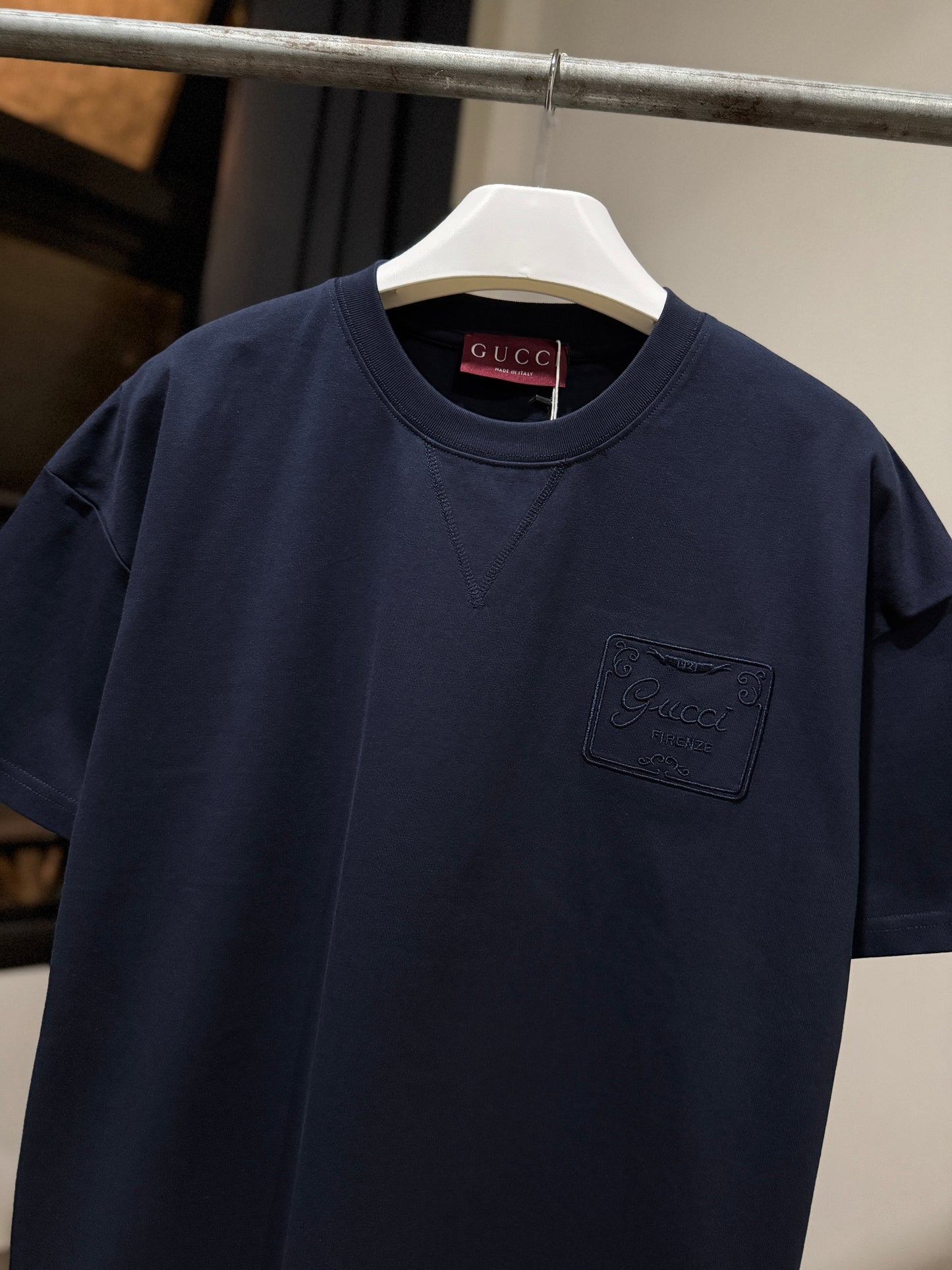 Gucci Embroidered Logo Cotton T-Shirt (Navy)