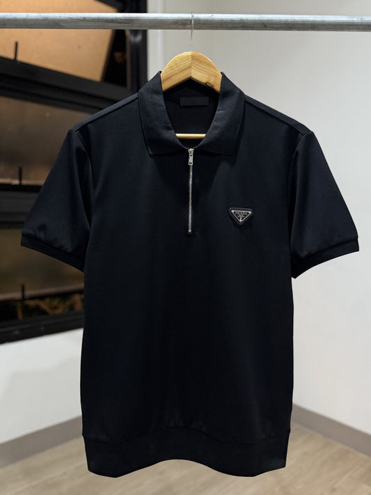 Prada Quater Zip Polo Shirt (Black)