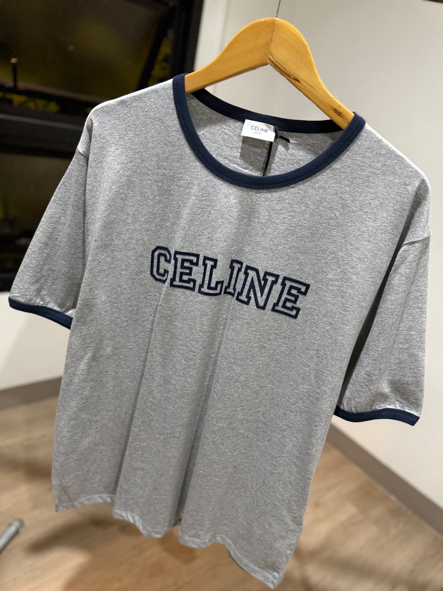 Celine Cotton T-Shirt (Grey/Navy)