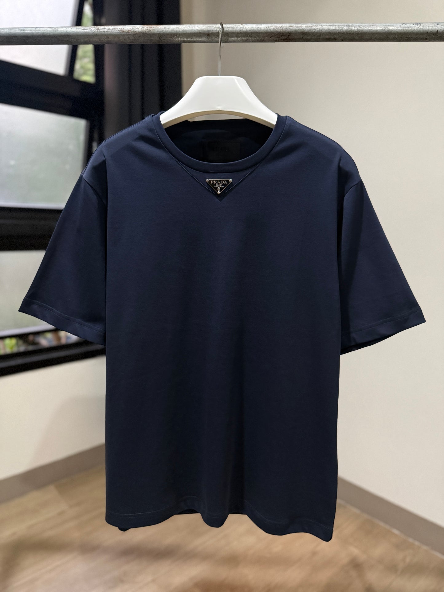 Prada Mid Logo Cotton T-Shirt (Navy)