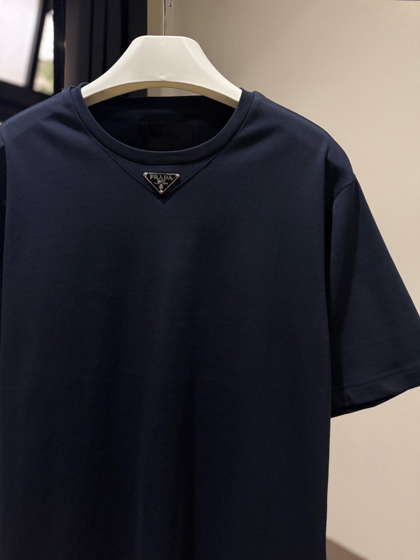 Prada Mid Logo Cotton T-Shirt (Navy)