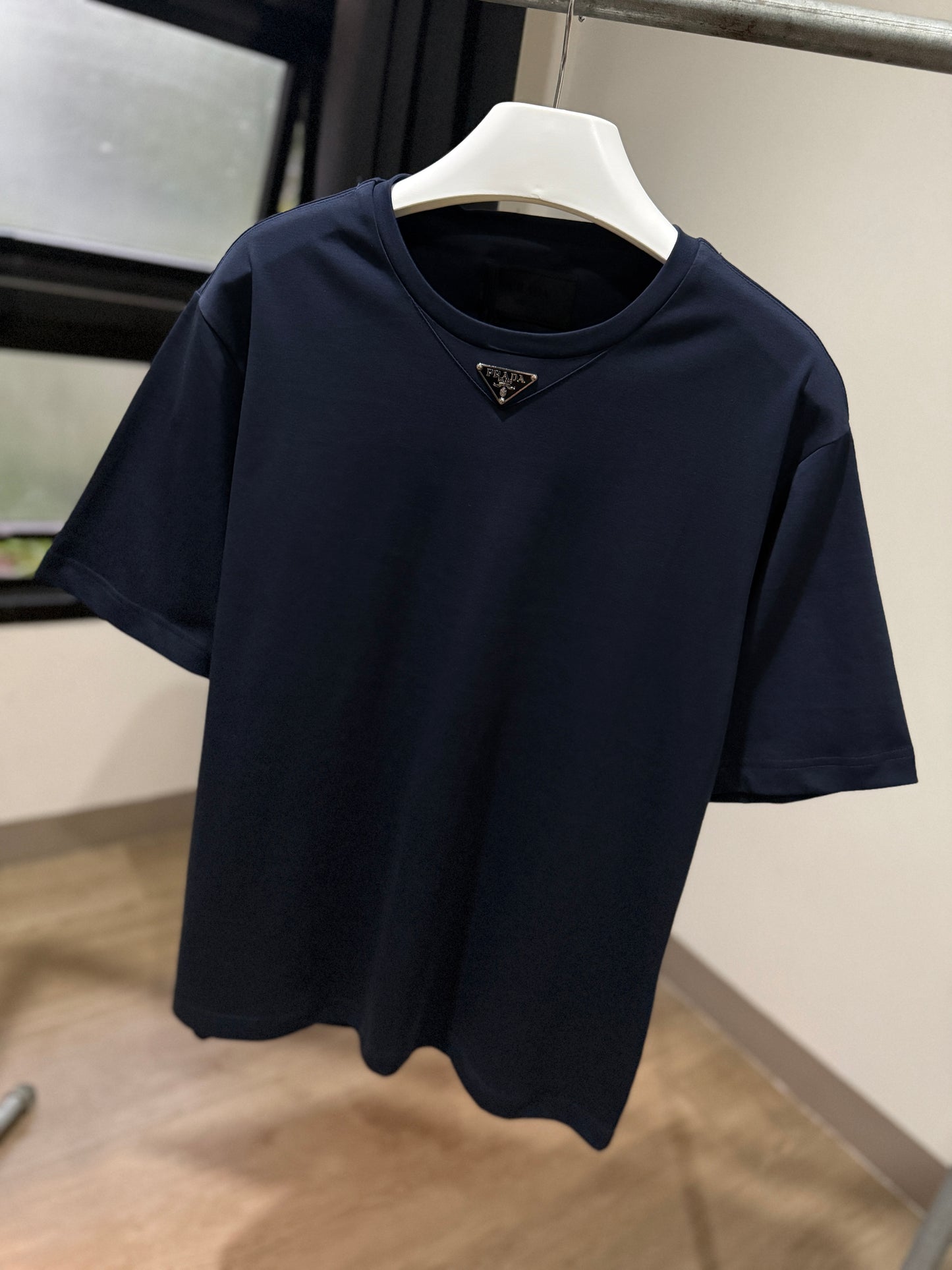 Prada Mid Logo Cotton T-Shirt (Navy)