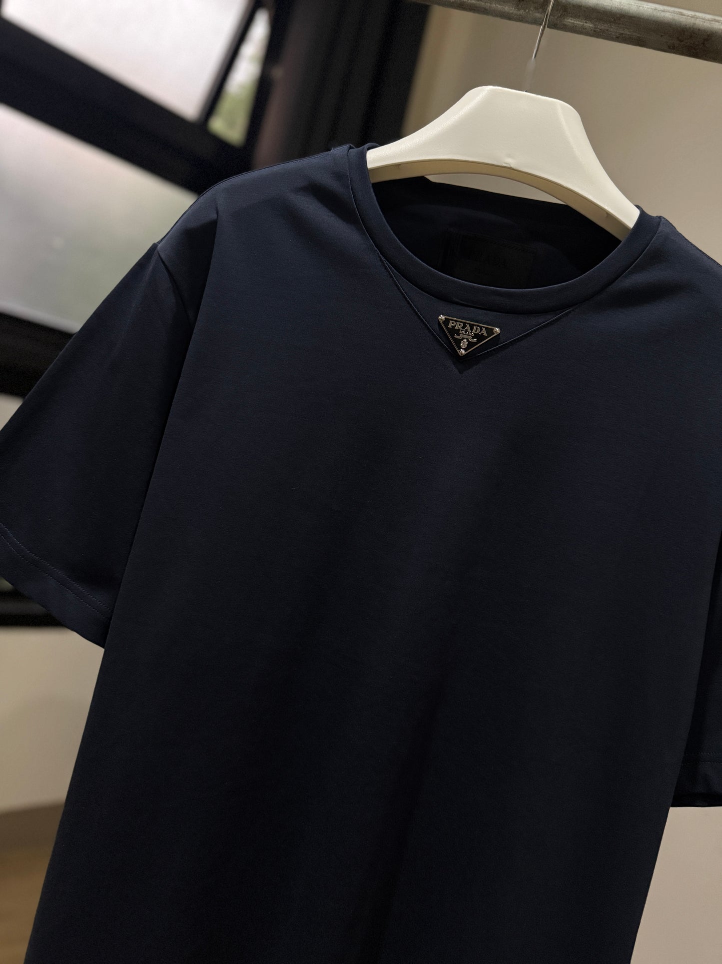 Prada Mid Logo Cotton T-Shirt (Navy)