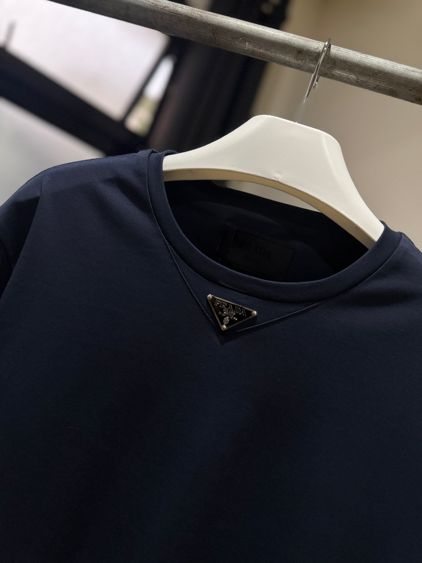 Prada Mid Logo Cotton T-Shirt (Navy)