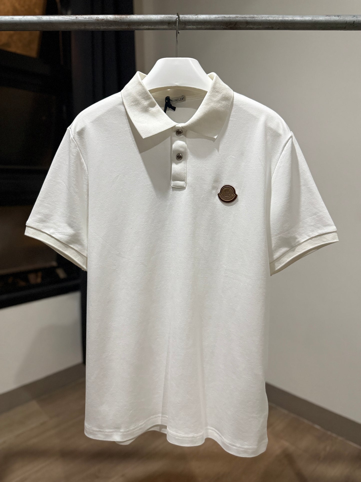 Moncler Logo Cotton Piquet Polo Shirt (White)
