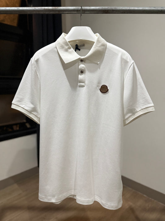 Moncler Logo Cotton Piquet Polo Shirt (White)