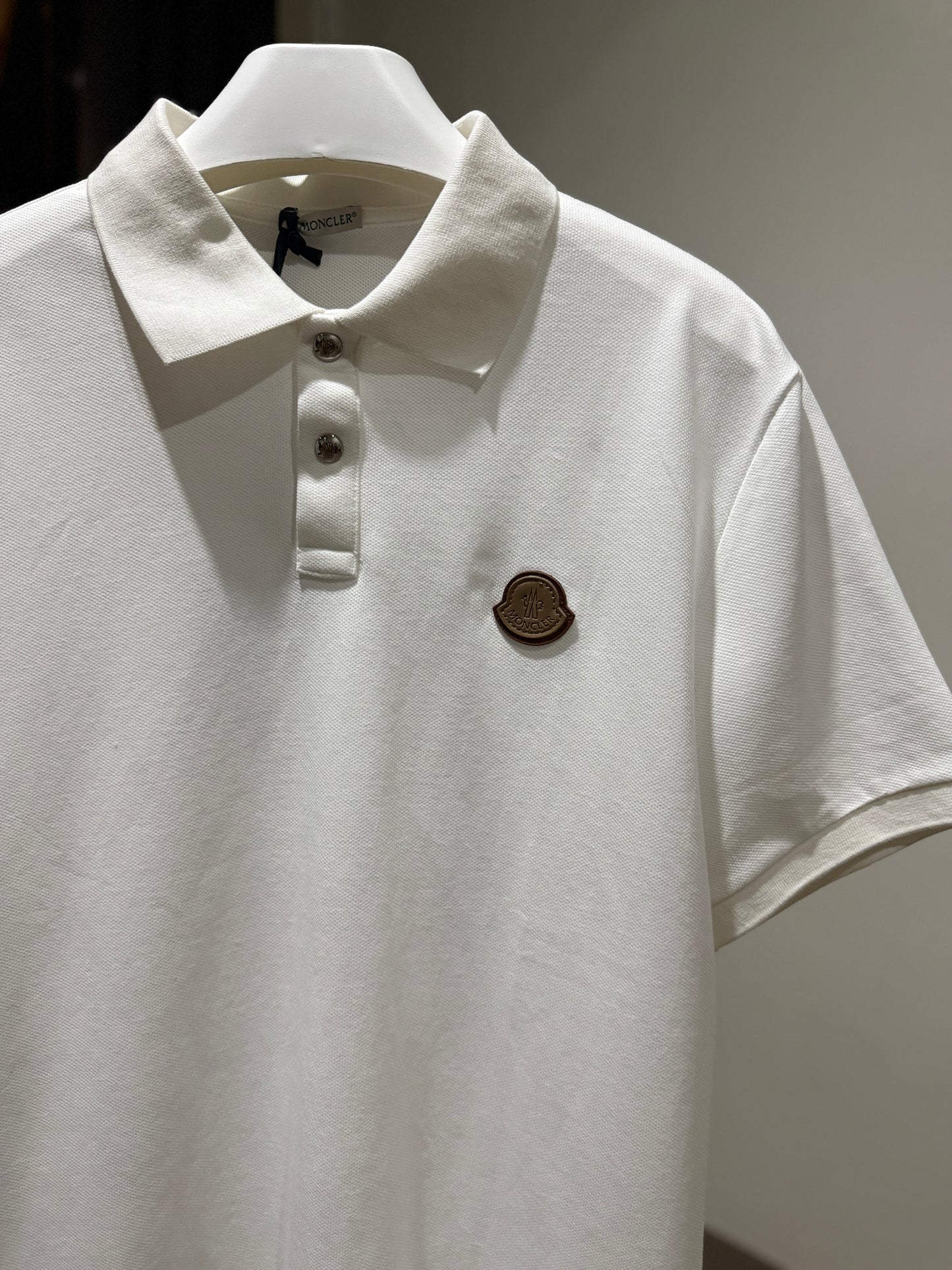 Moncler Logo Cotton Piquet Polo Shirt (White)