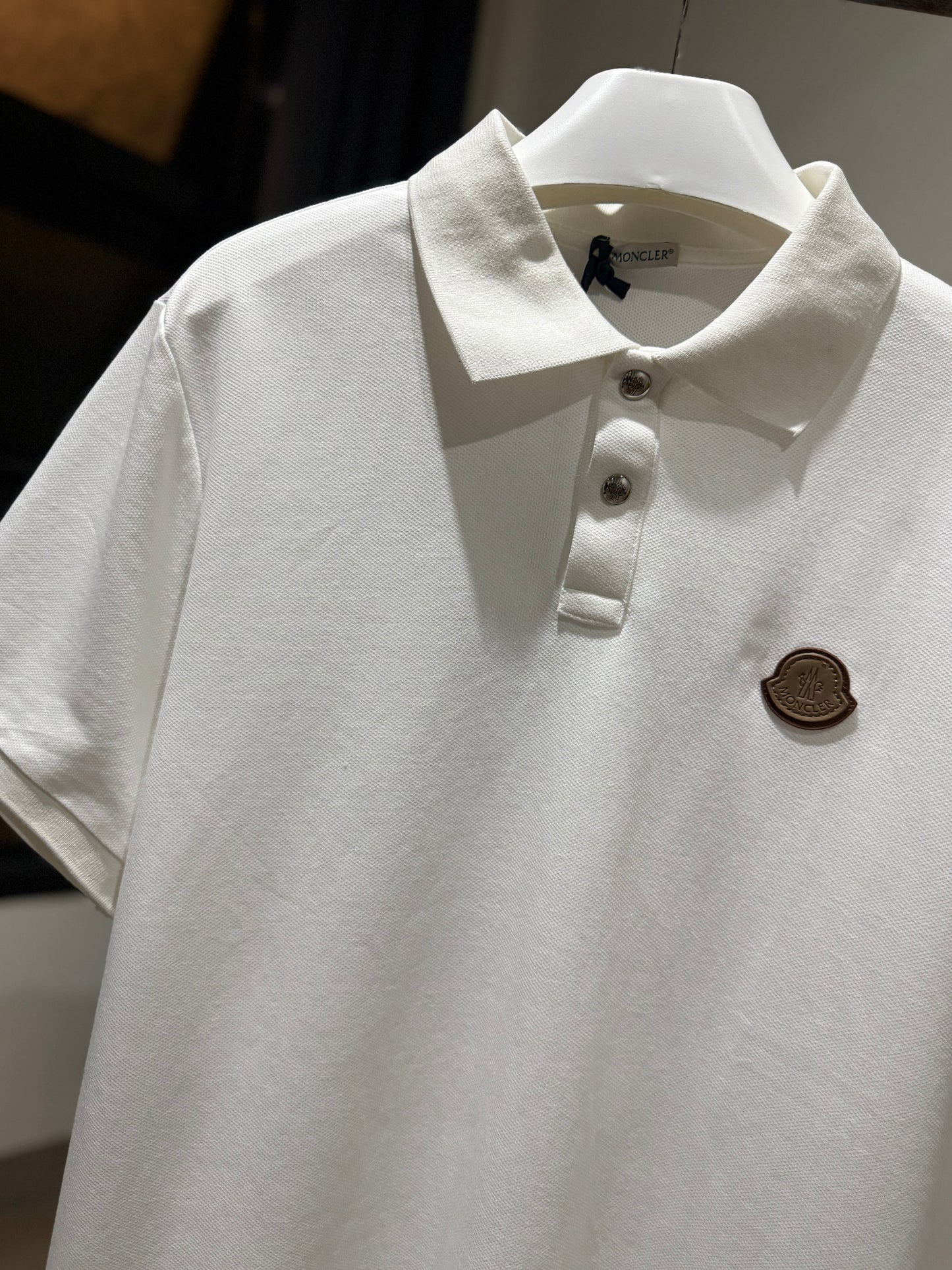 Moncler Logo Cotton Piquet Polo Shirt (White)